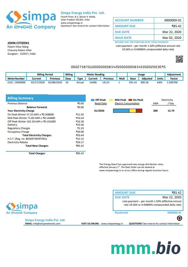 Indie Simpa Energy Indie Pvt. Ltd rachunek za media